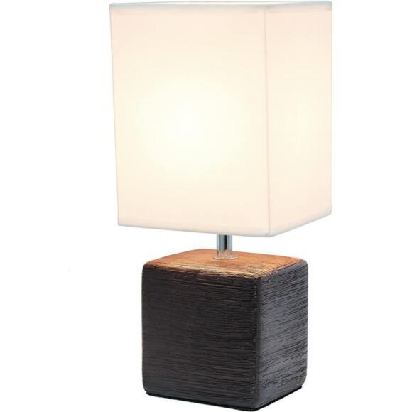 Small table lamp faux stone base fabric shade bedside nightstand desk lighting - Picture 5 of 7